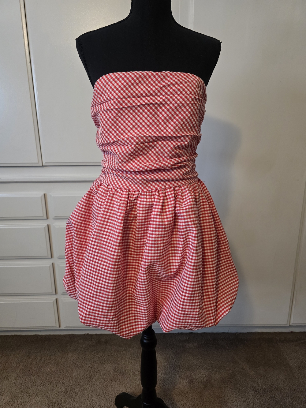 Strapless Red & White Gingham Bubble Dress NWOT